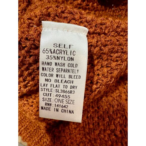 She + Sky Open Knit Oversized V Neck Sweater Rust One Size - Picture 6 of 7